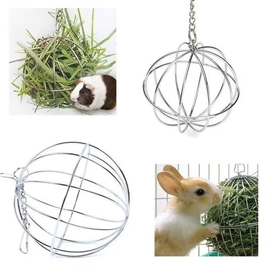 Round Sphere Feed Dispenser Suspendable Plated Hay Rack Ball Pet Toy Guinea Pig Hamster Rabbit Grass Hanging Ball Toy