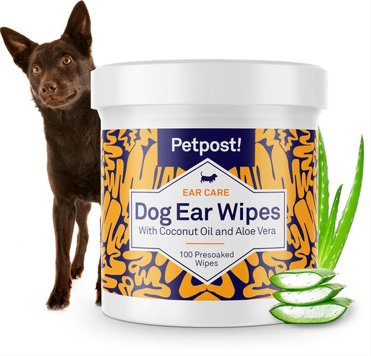 | Dog Ear Cleaner Wipes - Ultra Soft Cotton Pads in Coconut Oil Aloe Solution - Dog Ear Rinse & Cleanser 100 Ct.