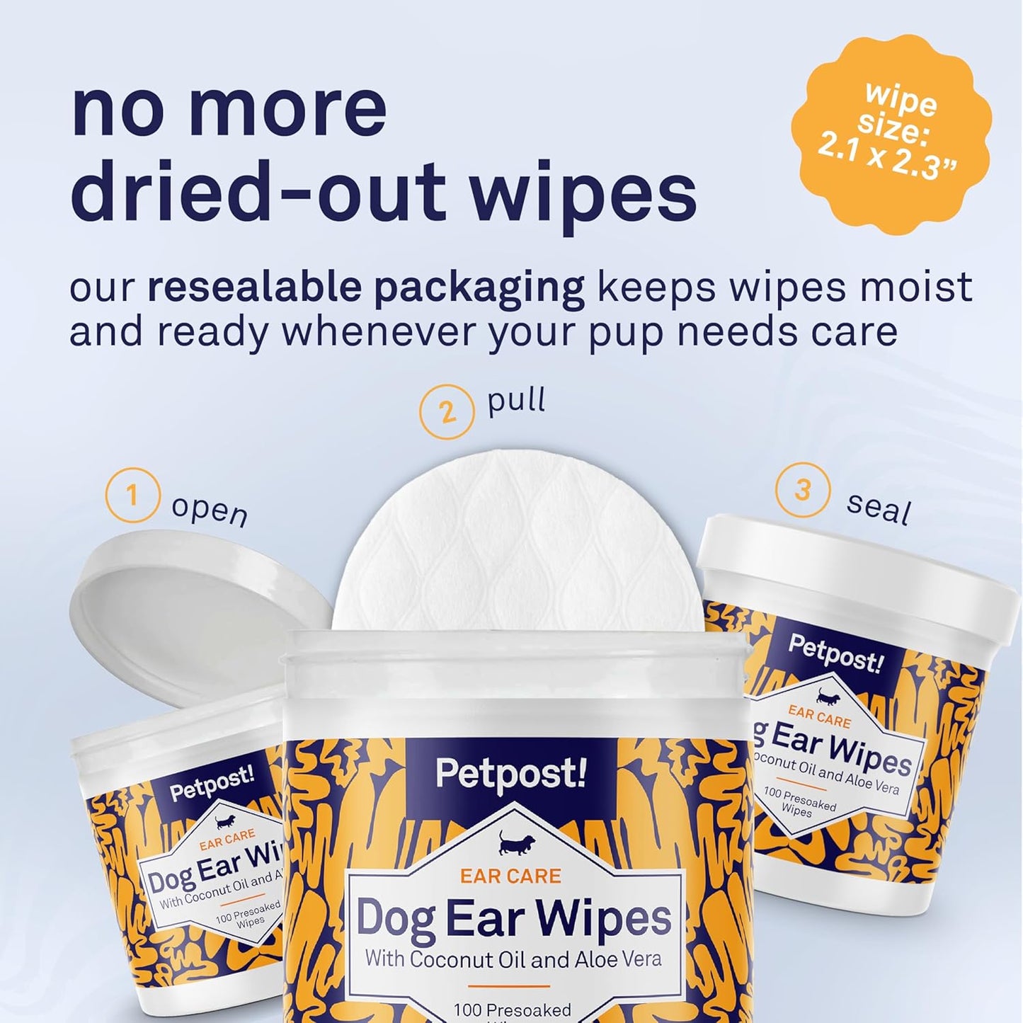 | Dog Ear Cleaner Wipes - Ultra Soft Cotton Pads in Coconut Oil Aloe Solution - Dog Ear Rinse & Cleanser 100 Ct.