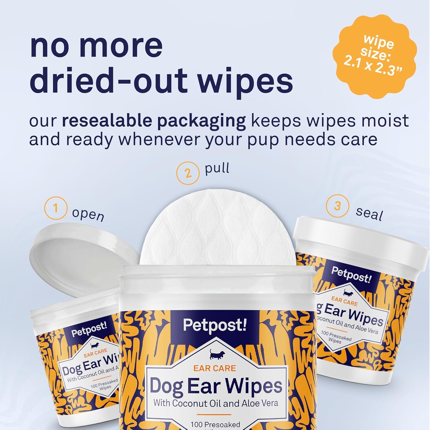 | Dog Ear Cleaner Wipes - Ultra Soft Cotton Pads in Coconut Oil Aloe Solution - Dog Ear Rinse & Cleanser 100 Ct.