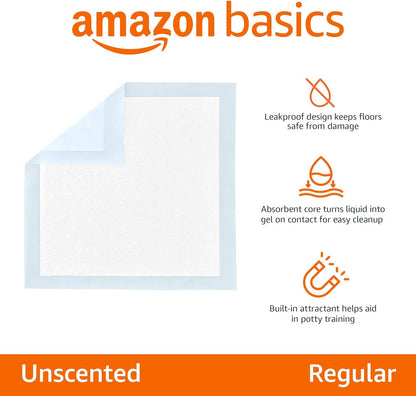 Dog and Puppy Pee Pads, 5-Layer Leak-Proof Super Absorbent, Quick-Dry Surface, Potty Training, Regular (22X22"), 50 Count, Blue & White