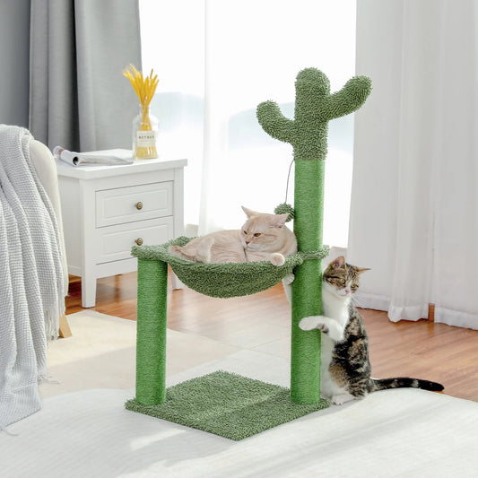 33" Cactus Cat Scratching Post Large Cat Scratcher with Big Hammock for Indoor Pet Green