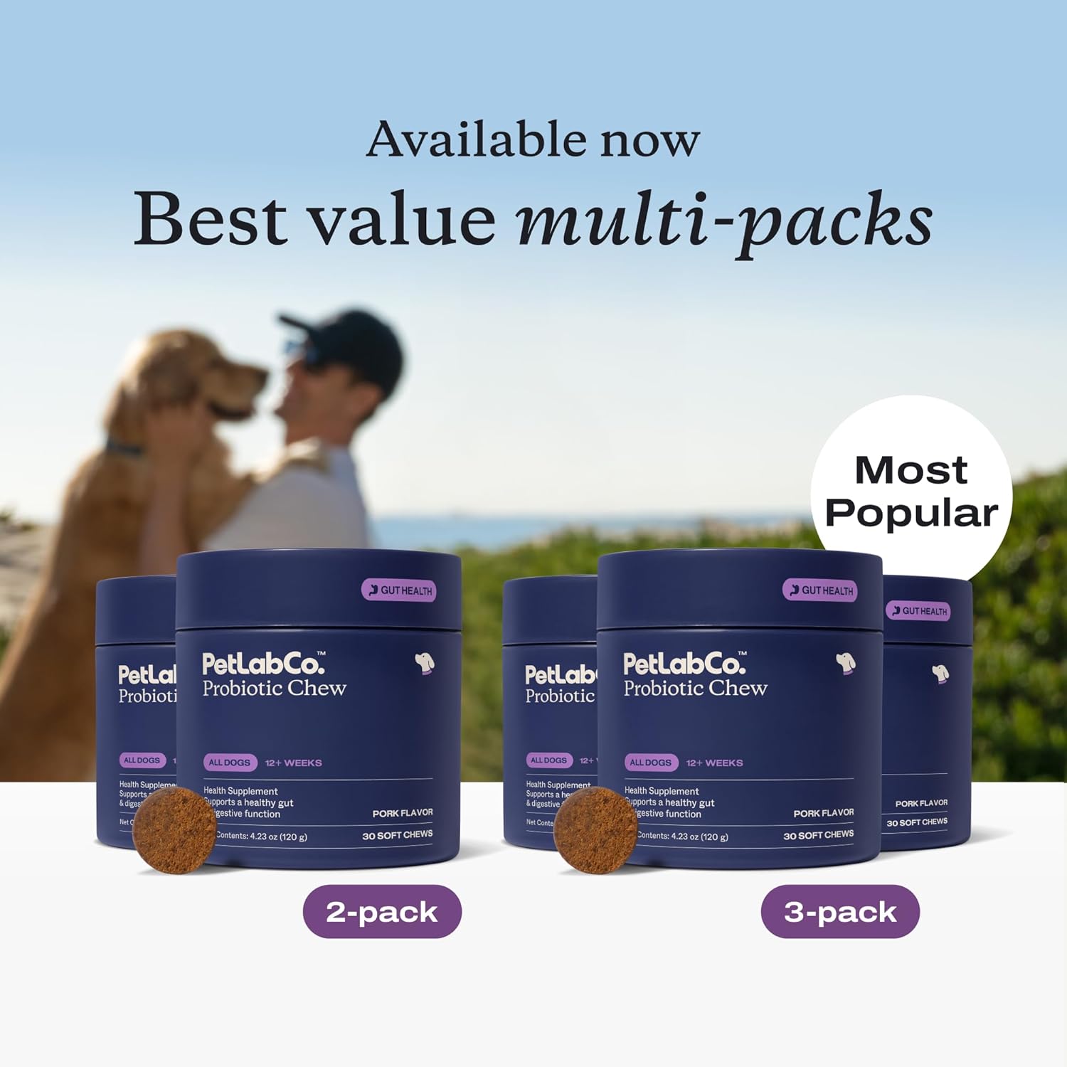 Probiotics for Dogs, Support Gut Health, Occasional Diarrhea, Digestive Health & Seasonal Allergies - Pork Flavor - 30 Soft Chews - Packaging May Vary