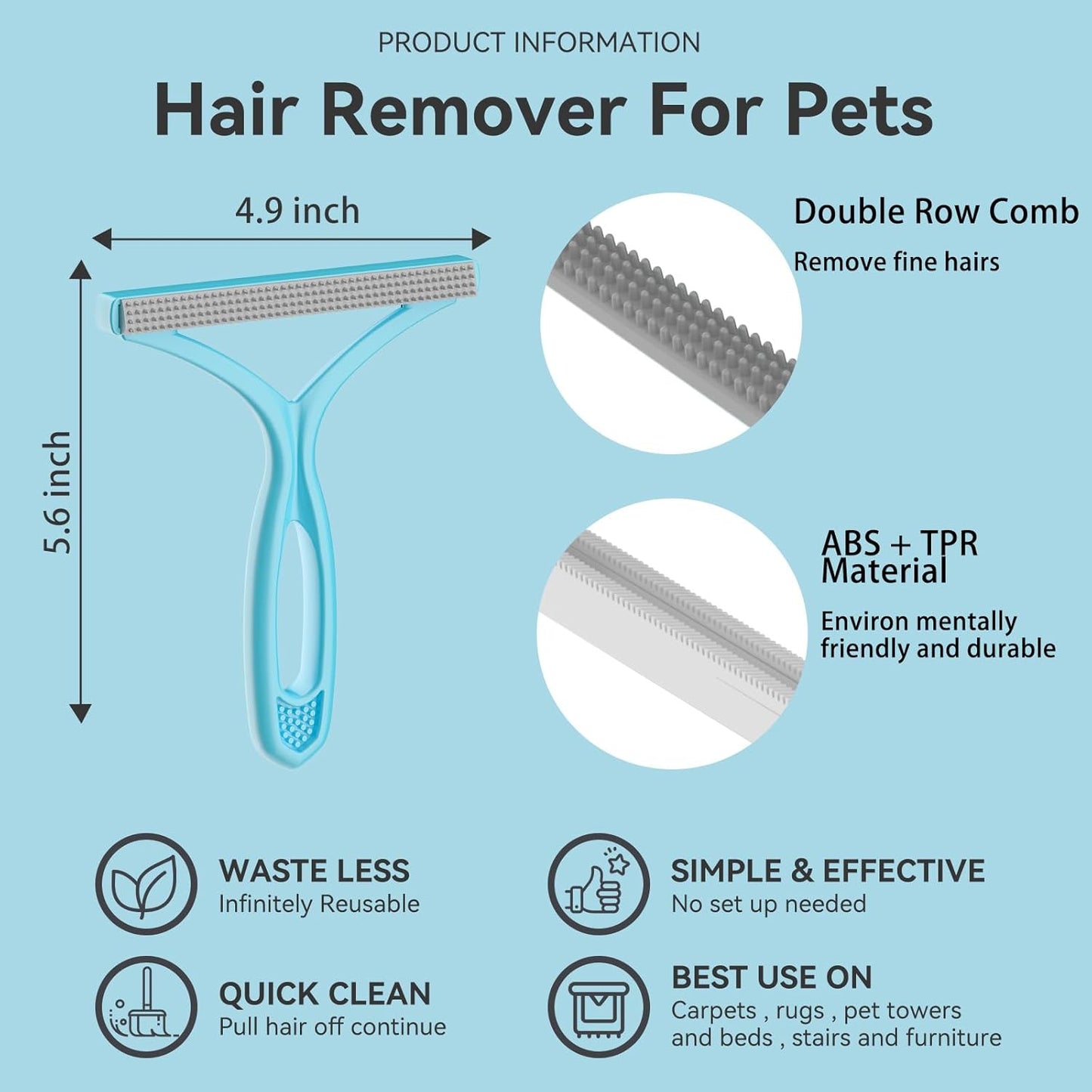 Pet Hair Remover, Dog and Cat Hair Remover, Wool Hair Remover, Carpet Rake for Pet Hair Removal, Carpet Rake, Hand Shaver for Carpets, Car Cushions, Sofas, Pet Beds, 