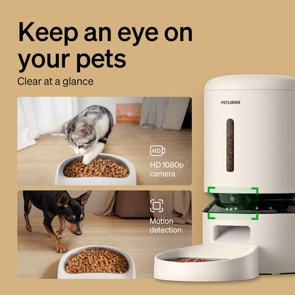 Automatic Cat Feeder with Camera, 1080P HD Video with Night Vision, 5G Wifi Pet Feeder with 2-Way Audio, Low Food & Blockage Sensor, Motion & Sound Alerts for Cat & Dog Single Tray