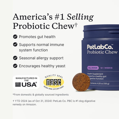 Probiotics for Dogs, Support Gut Health, Occasional Diarrhea, Digestive Health & Seasonal Allergies - Pork Flavor - 30 Soft Chews - Packaging May Vary