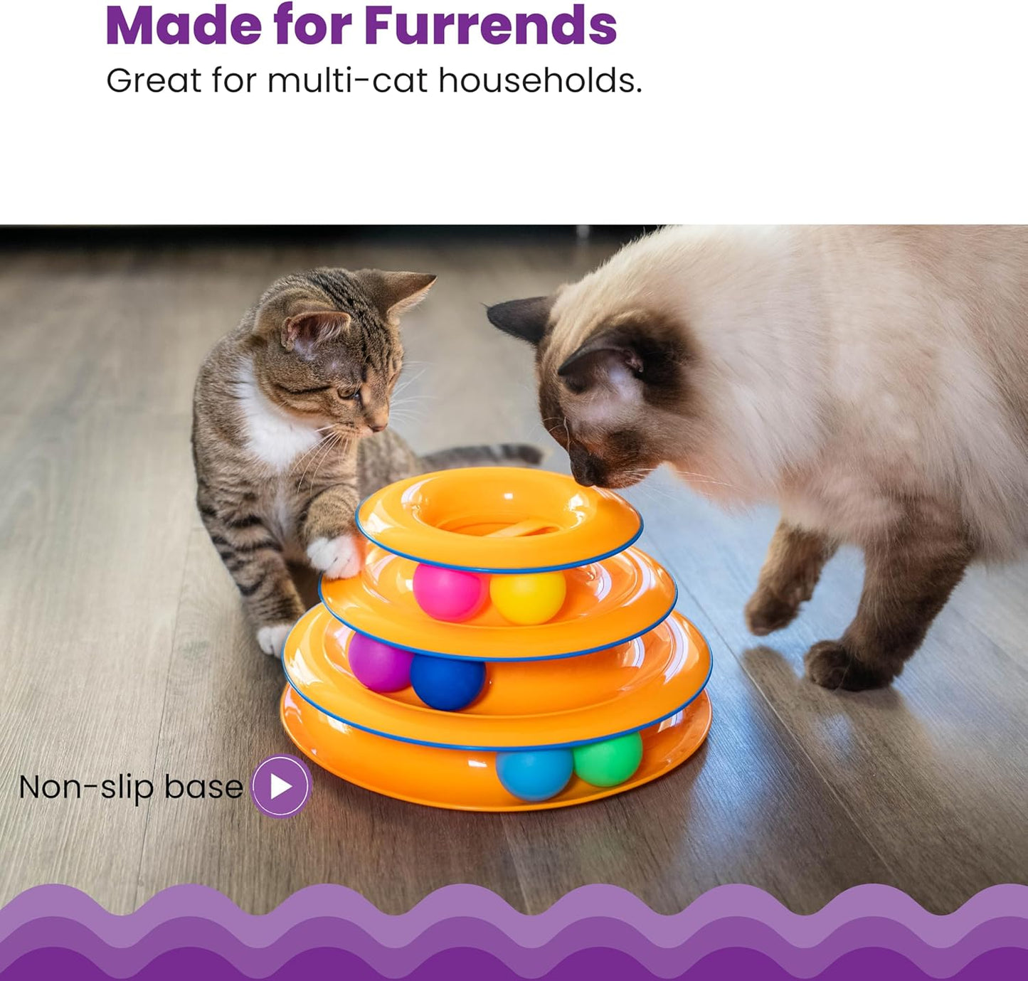 Tower of Tracks – 3-Level Interactive Cat Toy with 6 Spinning Balls, Non-Slip Base, Ideal for Indoor Cats, Orange