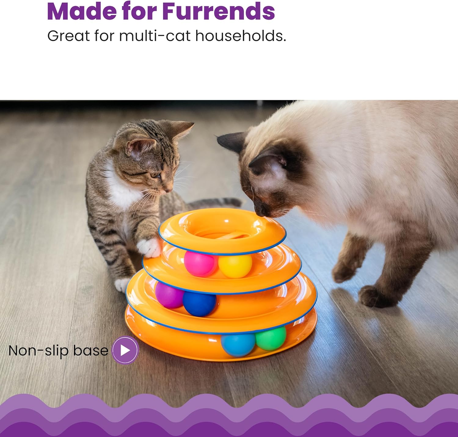 Tower of Tracks – 3-Level Interactive Cat Toy with 6 Spinning Balls, Non-Slip Base, Ideal for Indoor Cats, Orange