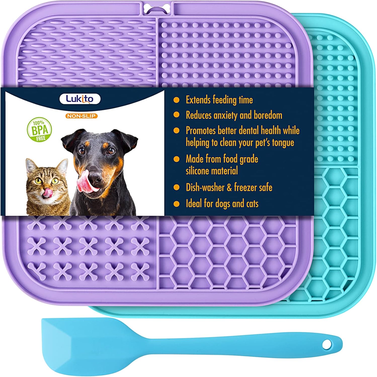 Lick Mat for Dogs & Cats 2 Pack with Suction Cups, Dog Lick Mat for Anxiety Relief, Dog Toys to Keep Them Busy, Peanut Butter Licking Pad for Boredom Reducer