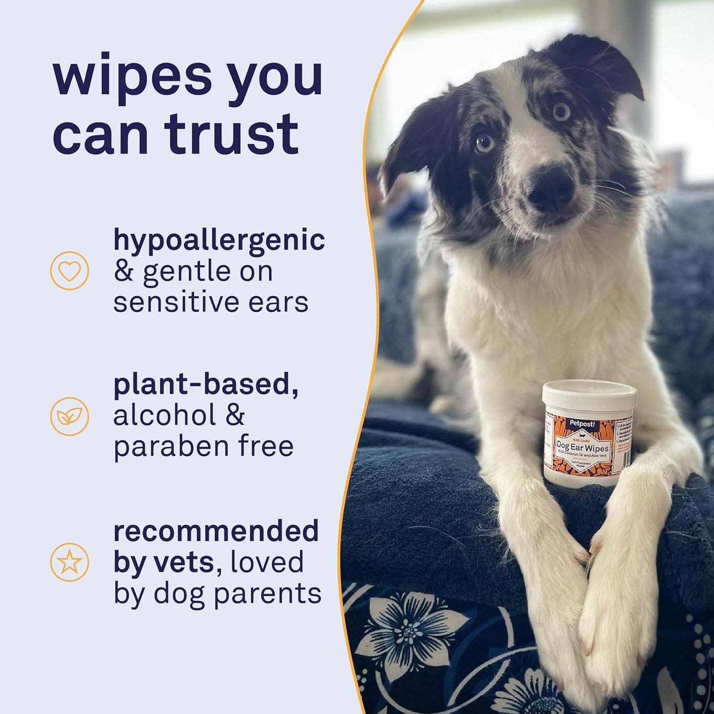 | Dog Ear Cleaner Wipes - Ultra Soft Cotton Pads in Coconut Oil Aloe Solution - Dog Ear Rinse & Cleanser 100 Ct.