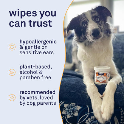 | Dog Ear Cleaner Wipes - Ultra Soft Cotton Pads in Coconut Oil Aloe Solution - Dog Ear Rinse & Cleanser 100 Ct.