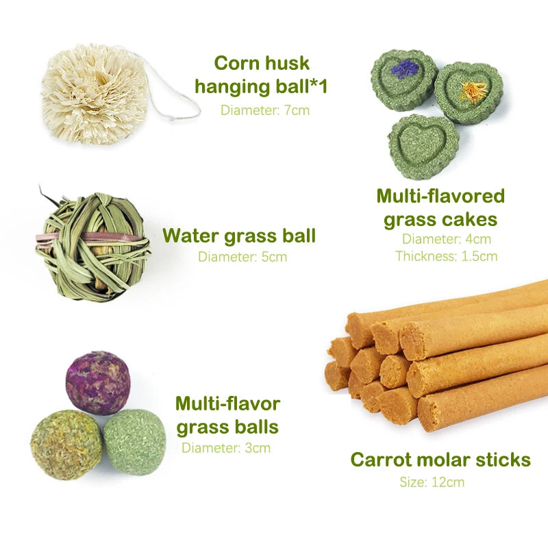 Small Pet Chew Toys Hay Treats for Guinea Pig Rabbit Hamster Gerbil Teeth Cleaning Toys Teething Stick Toy Set Pet Supplies