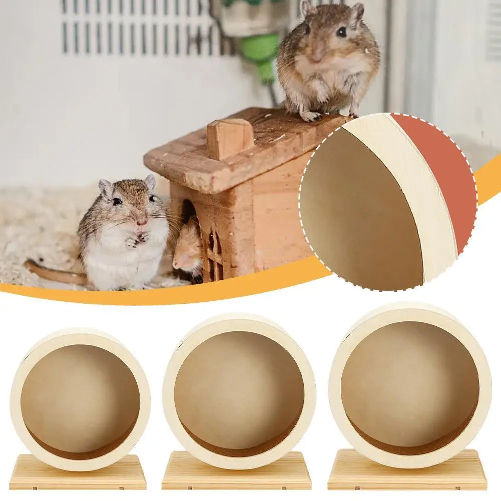 Hamster Running Wheel Golden Bear Mute Wooden Belt Bracket with Cork Pad Roller Sports Golden Bear Landscaping Pet Supplies