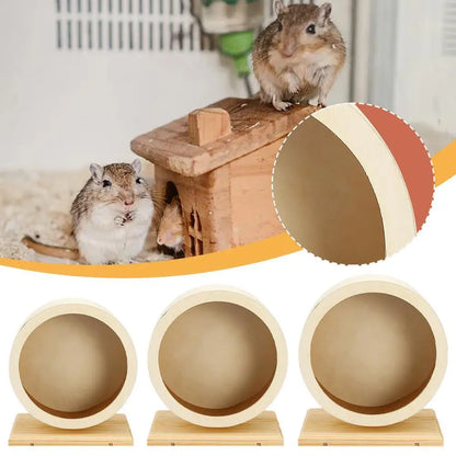 Hamster Running Wheel Golden Bear Mute Wooden Belt Bracket with Cork Pad Roller Sports Golden Bear Landscaping Pet Supplies