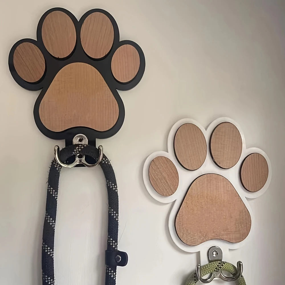 Paw Print Wooden Dog Leash Hanger Wall Hook for Collars & Coats Wood with Paw Design Leash Holder Claw Hook Gift for Dogs Lovers