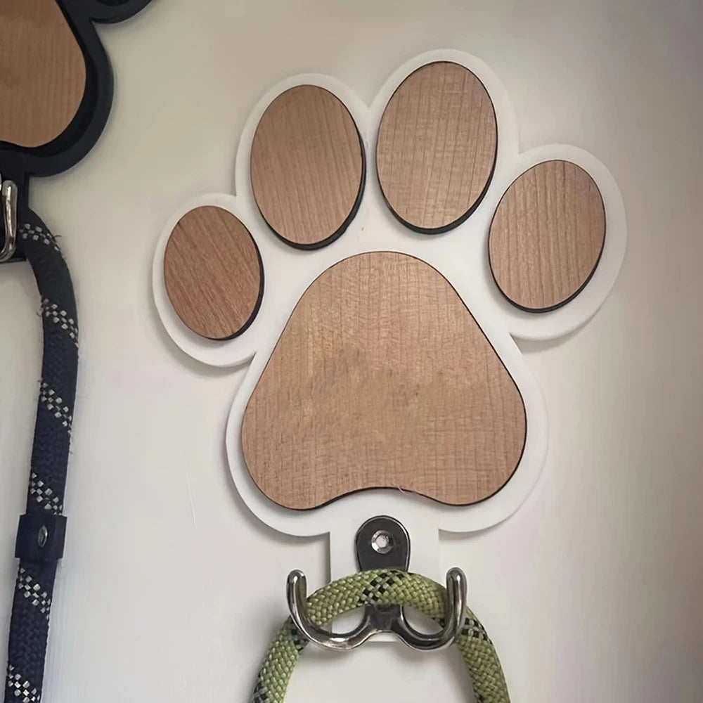 Paw Print Wooden Dog Leash Hanger Wall Hook for Collars & Coats Wood with Paw Design Leash Holder Claw Hook Gift for Dogs Lovers