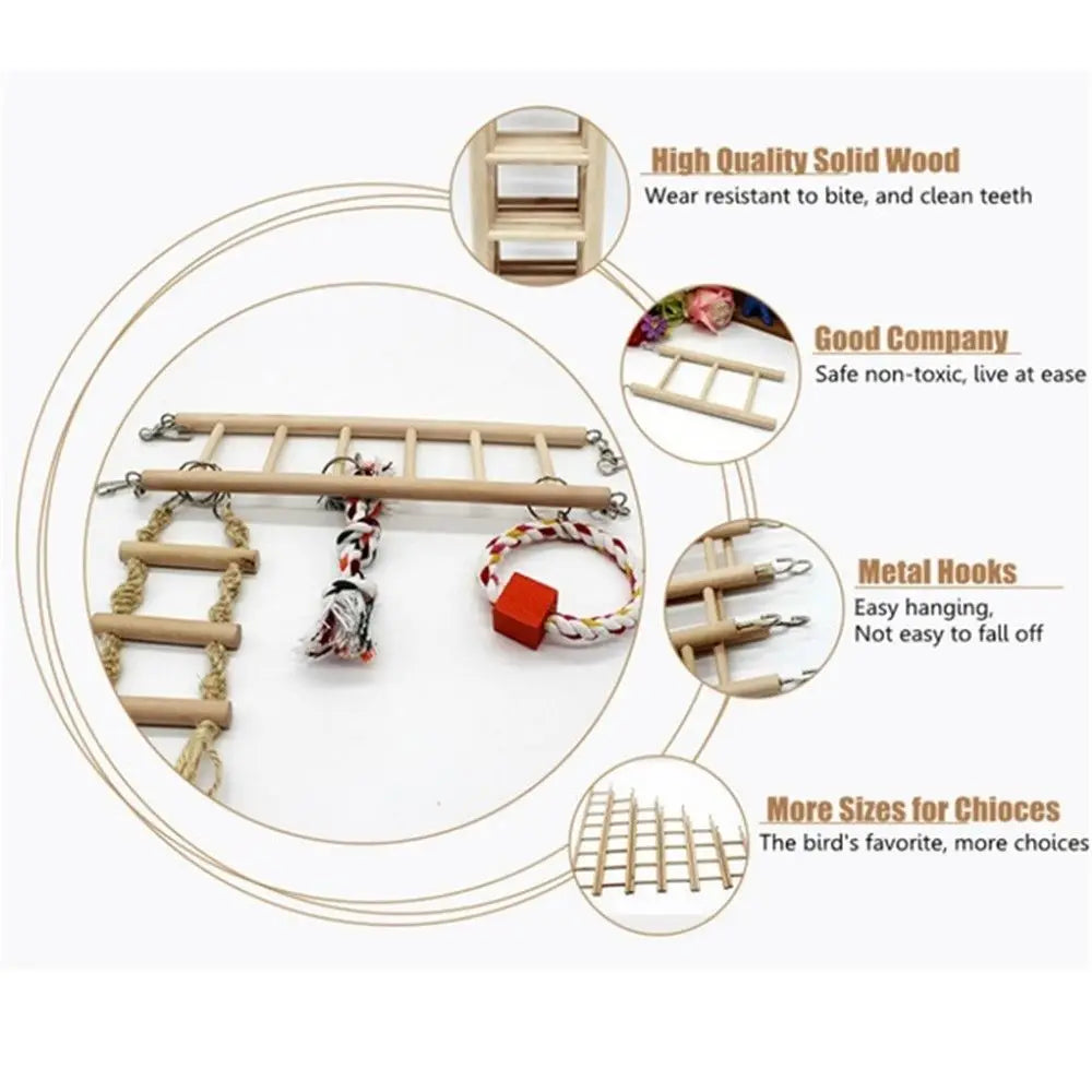 DIY Handcraft Birdcage Wood Parrot Toys Climbing Ladder Hamsters Toy Bird Supplies