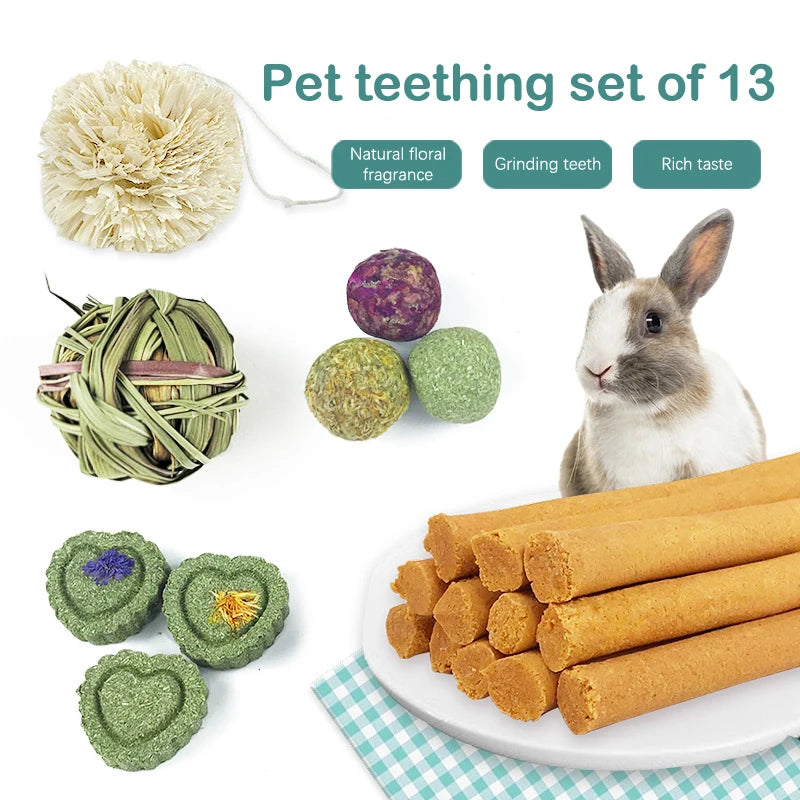 Small Pet Chew Toys Hay Treats for Guinea Pig Rabbit Hamster Gerbil Teeth Cleaning Toys Teething Stick Toy Set Pet Supplies