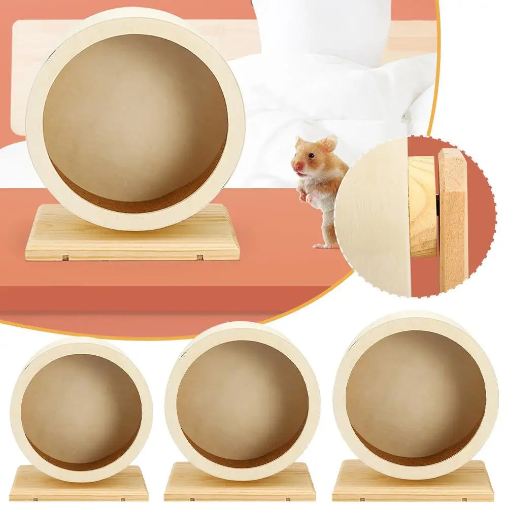 Hamster Running Wheel Golden Bear Mute Wooden Belt Bracket with Cork Pad Roller Sports Golden Bear Landscaping Pet Supplies