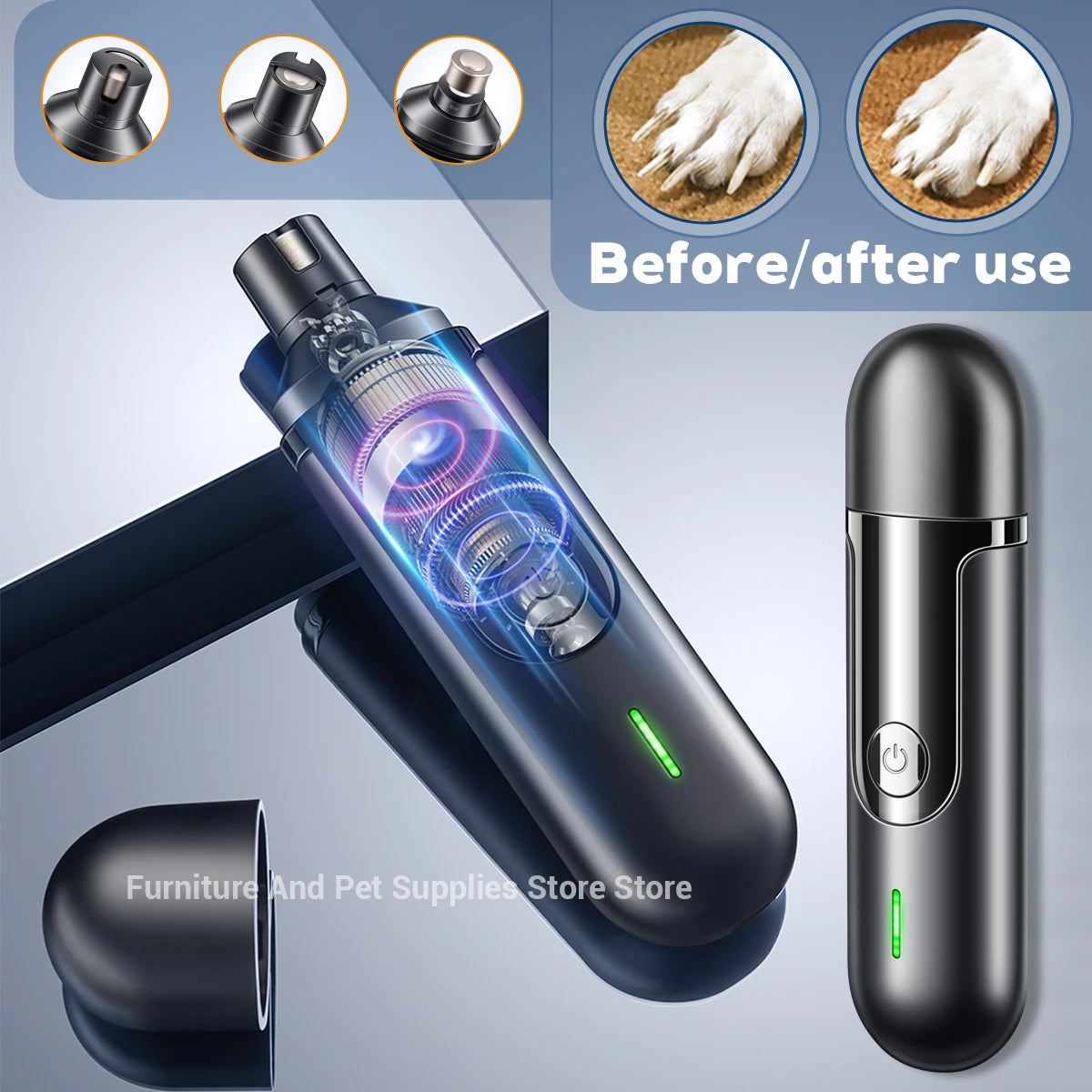 Electric Dog Nail Grinder Pet Nail Clipper USB Rechargeable Pet Nail Trimmers Painless with Polisher Wheel for Small/Large Pets