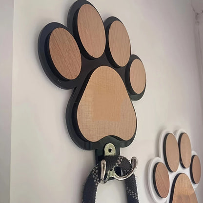 Paw Print Wooden Dog Leash Hanger Wall Hook for Collars & Coats Wood with Paw Design Leash Holder Claw Hook Gift for Dogs Lovers
