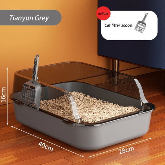 Cat Litter Box Thickening Kitty Sandbox Semi-Enclosed High Side Splashproof Pet Bedpans with Litter Scoop Cleaning Cat Supplies