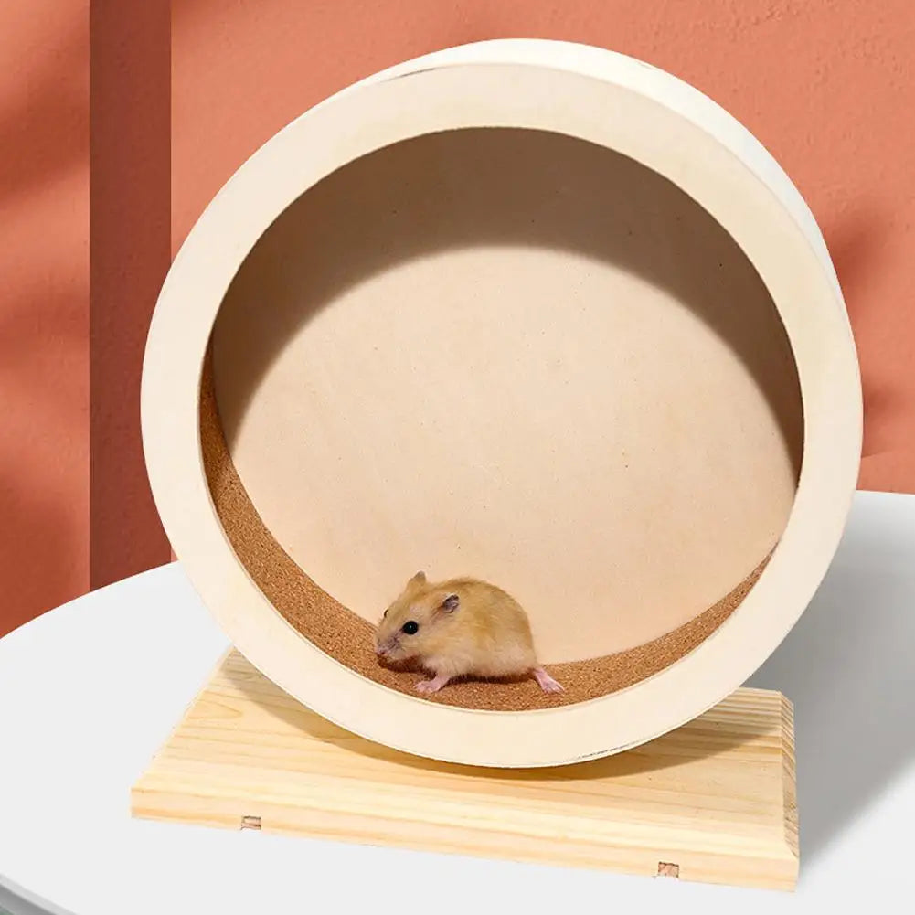 Hamster Running Wheel Golden Bear Mute Wooden Belt Bracket with Cork Pad Roller Sports Golden Bear Landscaping Pet Supplies