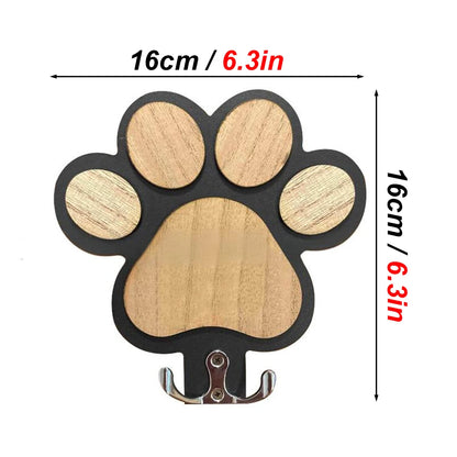 Paw Print Wooden Dog Leash Hanger Wall Hook for Collars & Coats Wood with Paw Design Leash Holder Claw Hook Gift for Dogs Lovers