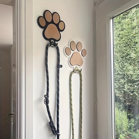 Paw Print Wooden Dog Leash Hanger Wall Hook for Collars & Coats Wood with Paw Design Leash Holder Claw Hook Gift for Dogs Lovers