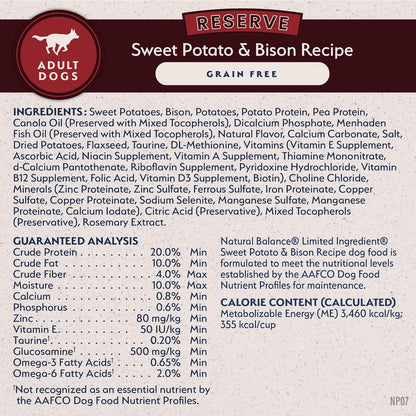 Limited Ingredient Adult Grain-Free Dry Dog Food, Reserve Sweet Potato & Bison Recipe, 12 Pound (Pack of 1)