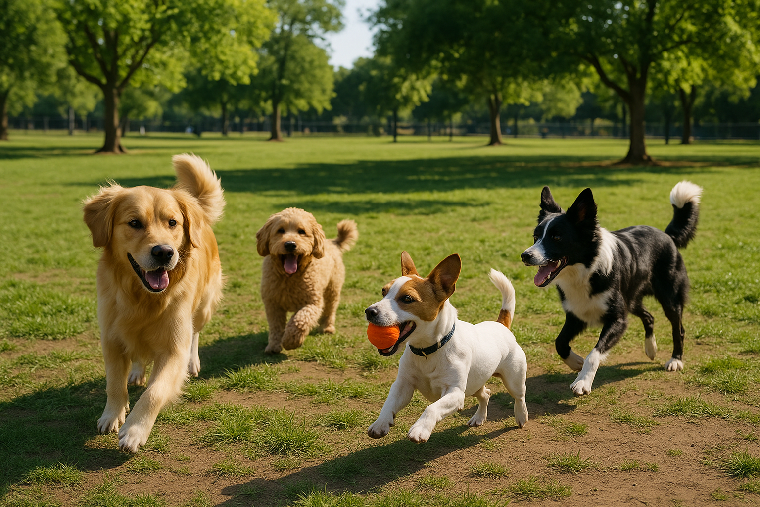 dogs playing at a park