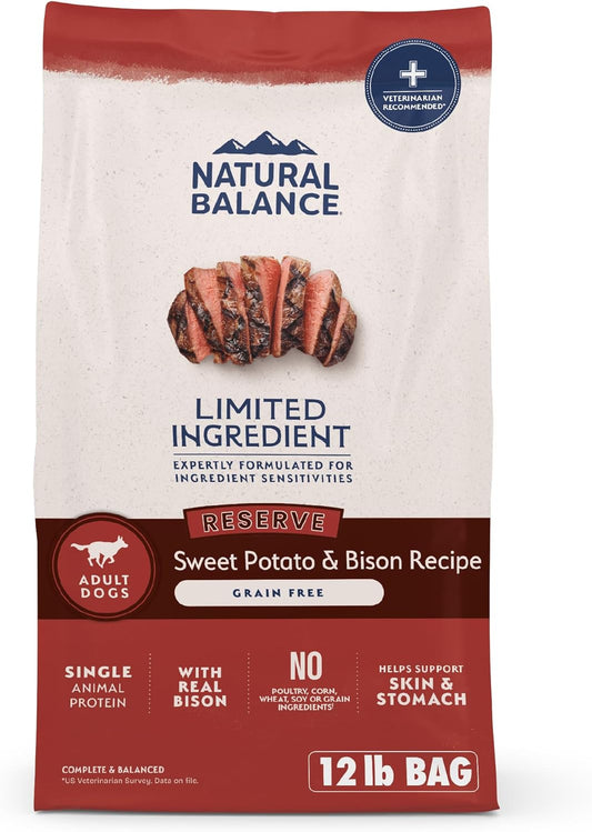 Limited Ingredient Adult Grain-Free Dry Dog Food, Reserve Sweet Potato & Bison Recipe, 12 Pound (Pack of 1)