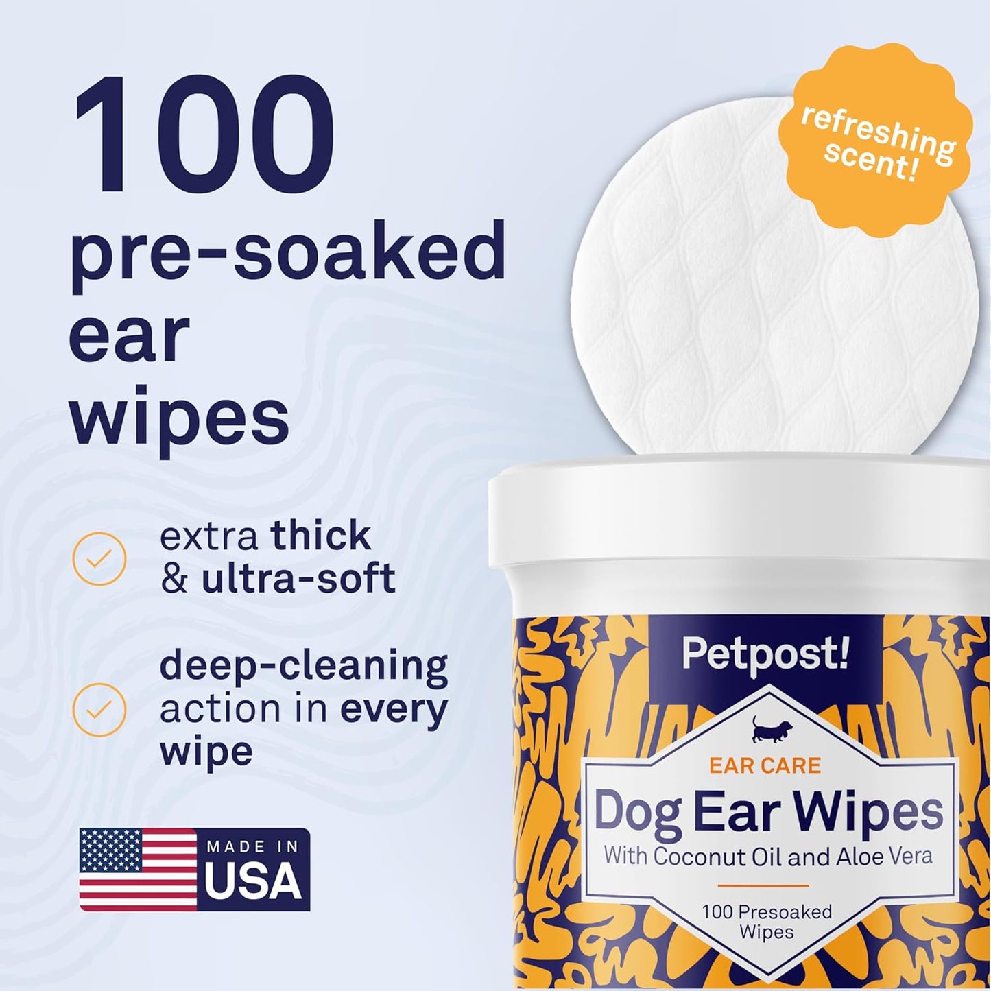 | Dog Ear Cleaner Wipes - Ultra Soft Cotton Pads in Coconut Oil Aloe Solution - Dog Ear Rinse & Cleanser 100 Ct.