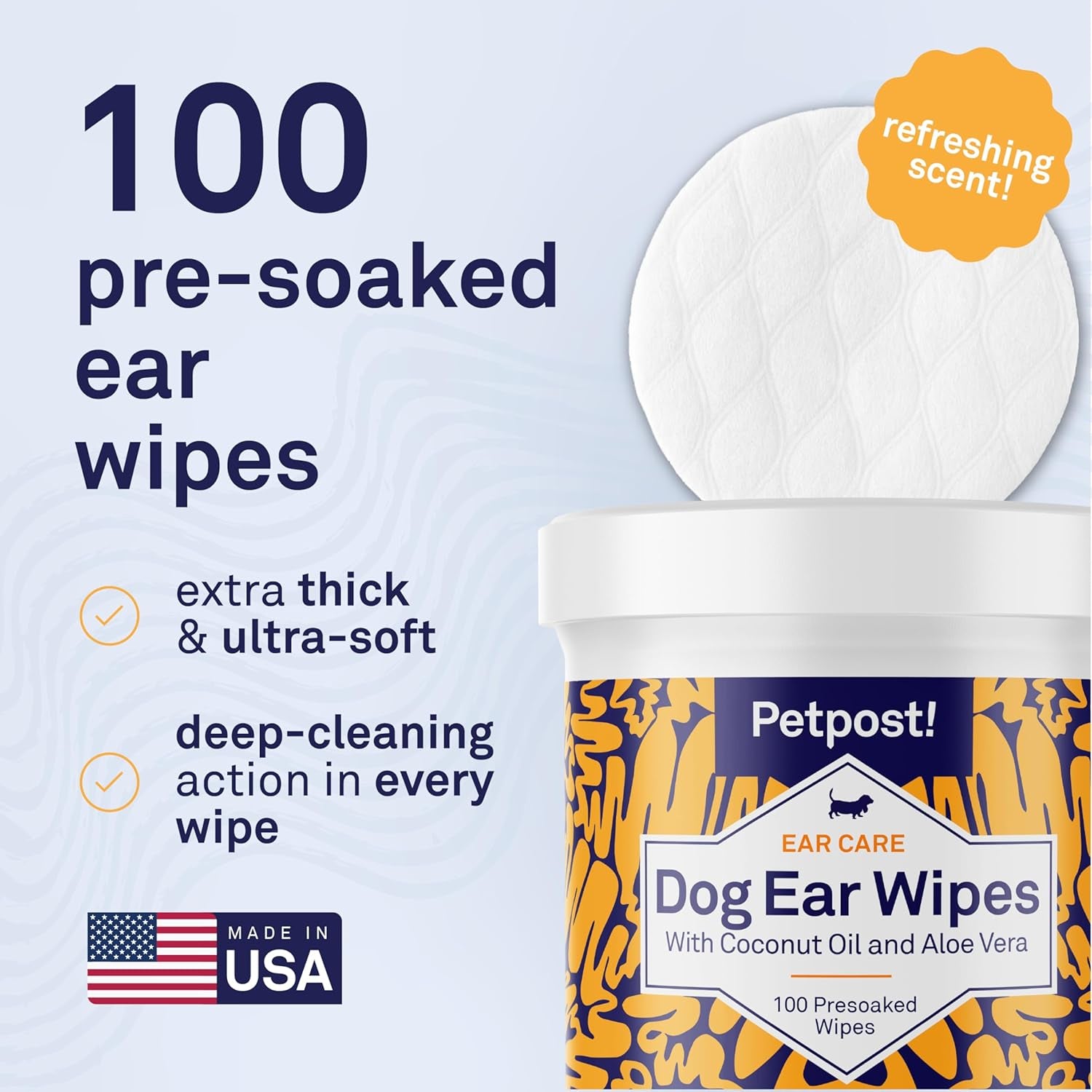 | Dog Ear Cleaner Wipes - Ultra Soft Cotton Pads in Coconut Oil Aloe Solution - Dog Ear Rinse & Cleanser 100 Ct.